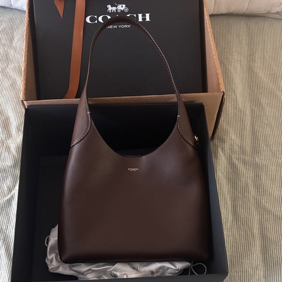 Coach Brooklyn Bag 28 in Maple/ Dark Brown Leather Shoulder Bag - Picture 3 of 8